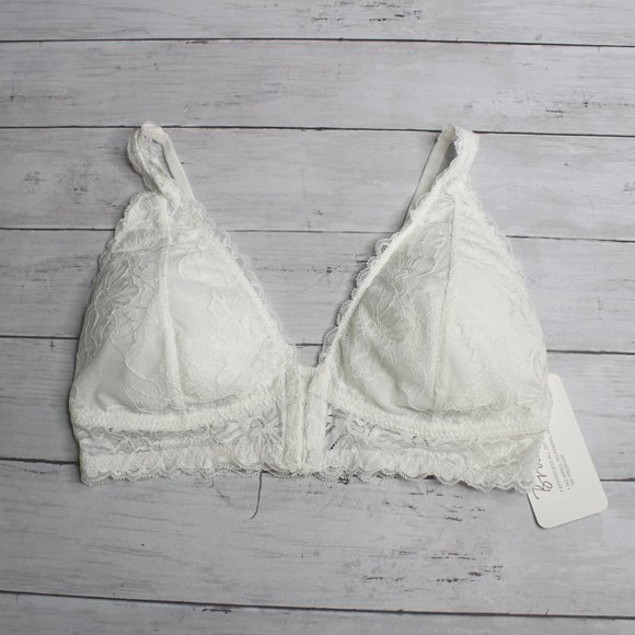 Rene Rofe Women's Off White Lace Bra Size L Padded Wire Free Front Hook - Picture 4 of 9